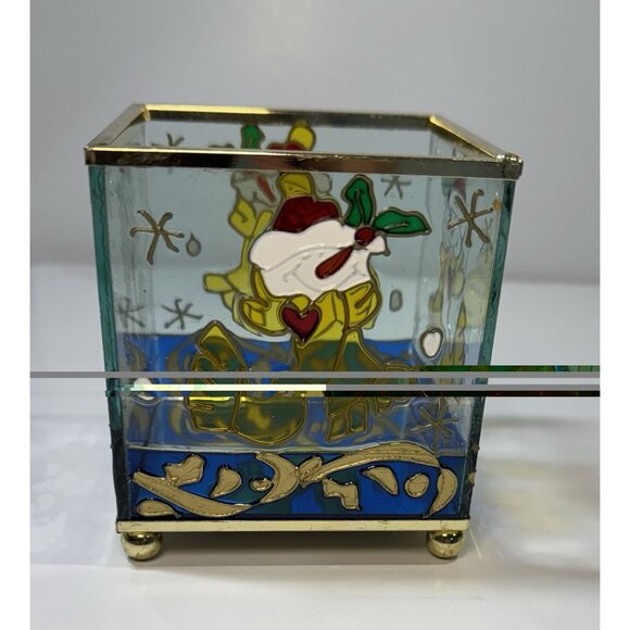 Vintage Hand-Painted Stained Glass Votive Candle Holder Christmas Snowman - Picture 2 of 6